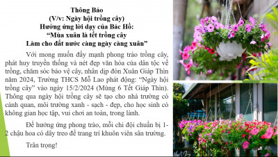Trường THCS Mỗ Lao phát động: " Ngày hội trồng cây"