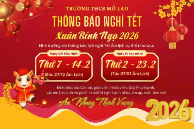 Thông báo Lịch nghỉ tết nguyên đán Bính Ngọ 2026