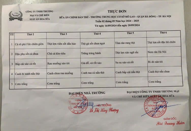 thực đơn tuần 2